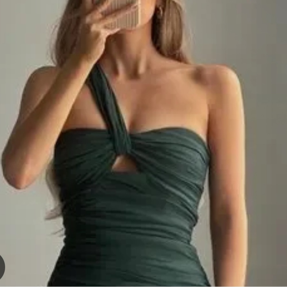 ZARA One-Shoulder Green Bodycon Dress